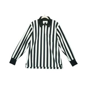 Vintage Cliff Keen‎ Referee Long Sleeve Polo Men XL Black White Stripe Pocket